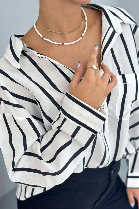 VERTICAL STRIPES WOMEN SHIRT WHITE-E BARDHE - 5