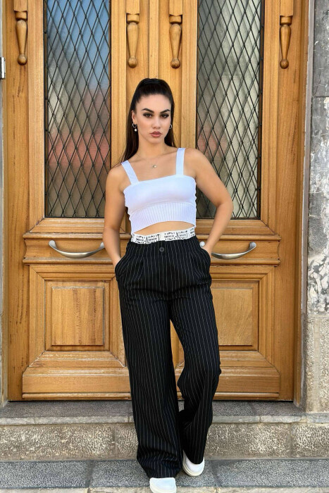 VERTICAL STRIPES WOMEN TROUSERS IN BLACK COLOR 