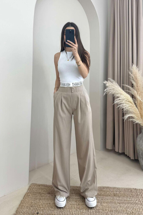 VERTICAL STRIPES WOMEN TROUSERS IN BEIGE COLOR - 1