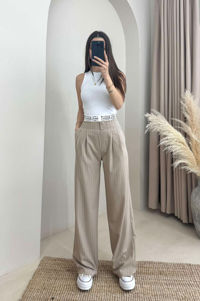 VERTICAL STRIPES WOMEN TROUSERS IN BEIGE COLOR - 1