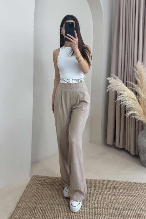 VERTICAL STRIPES WOMEN TROUSERS IN BEIGE COLOR - 2