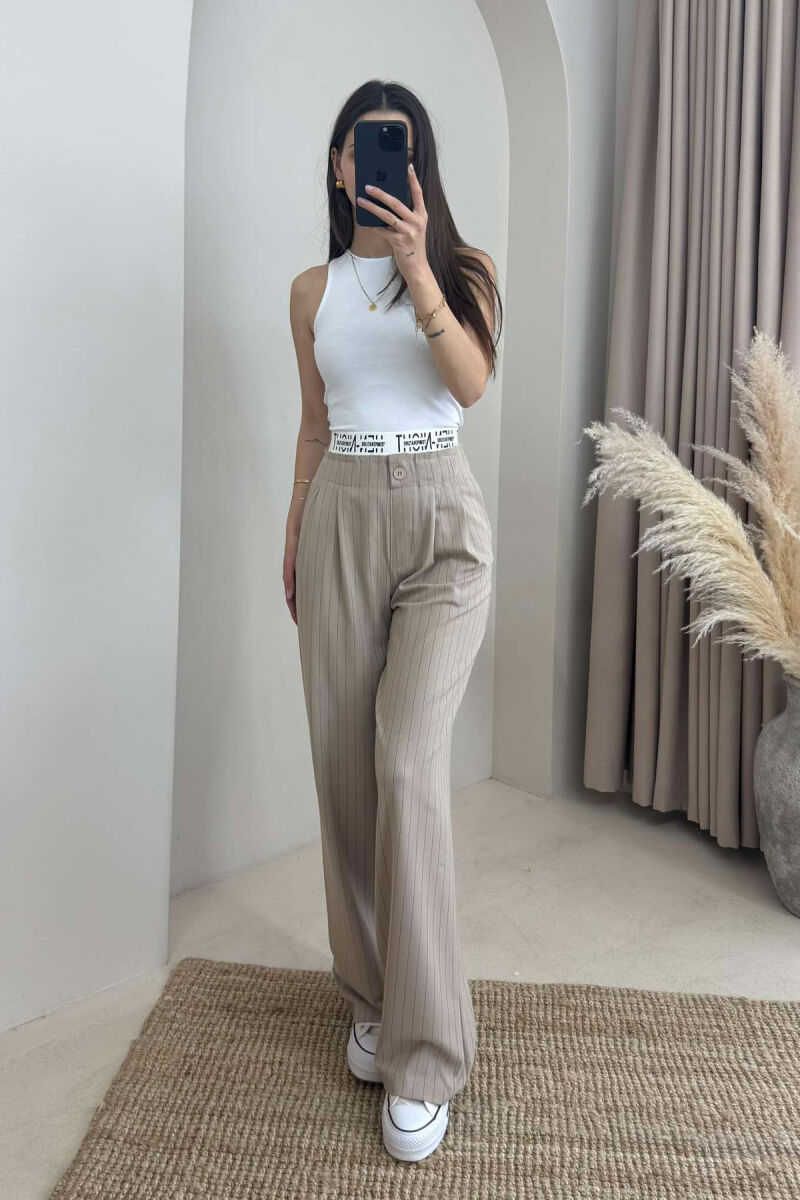 VERTICAL STRIPES WOMEN TROUSERS IN BEIGE COLOR - 2