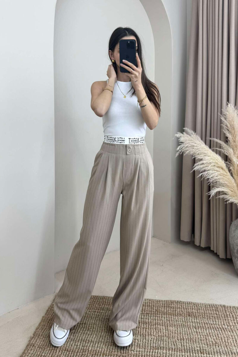 VERTICAL STRIPES WOMEN TROUSERS IN BEIGE COLOR - 3