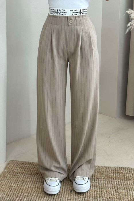 VERTICAL STRIPES WOMEN TROUSERS IN BEIGE COLOR - 4
