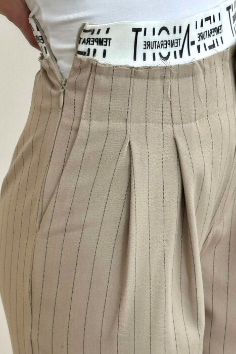 VERTICAL STRIPES WOMEN TROUSERS IN BEIGE COLOR - 5