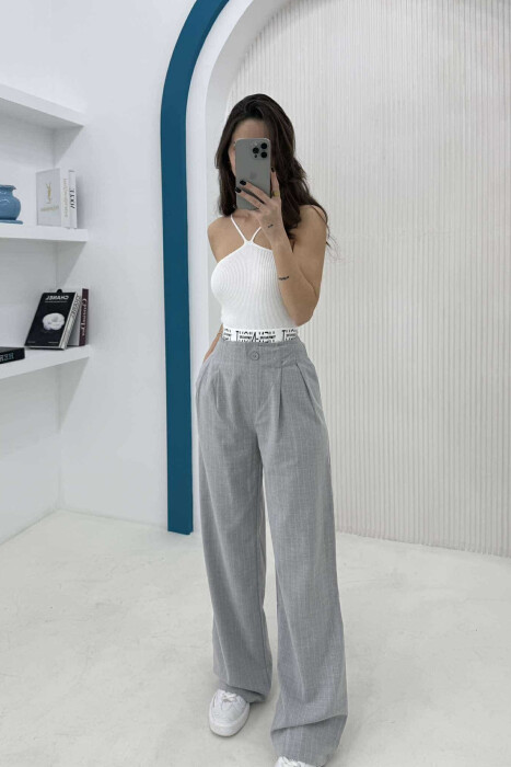 VERTICAL STRIPES WOMEN TROUSERS IN GREY COLOR 