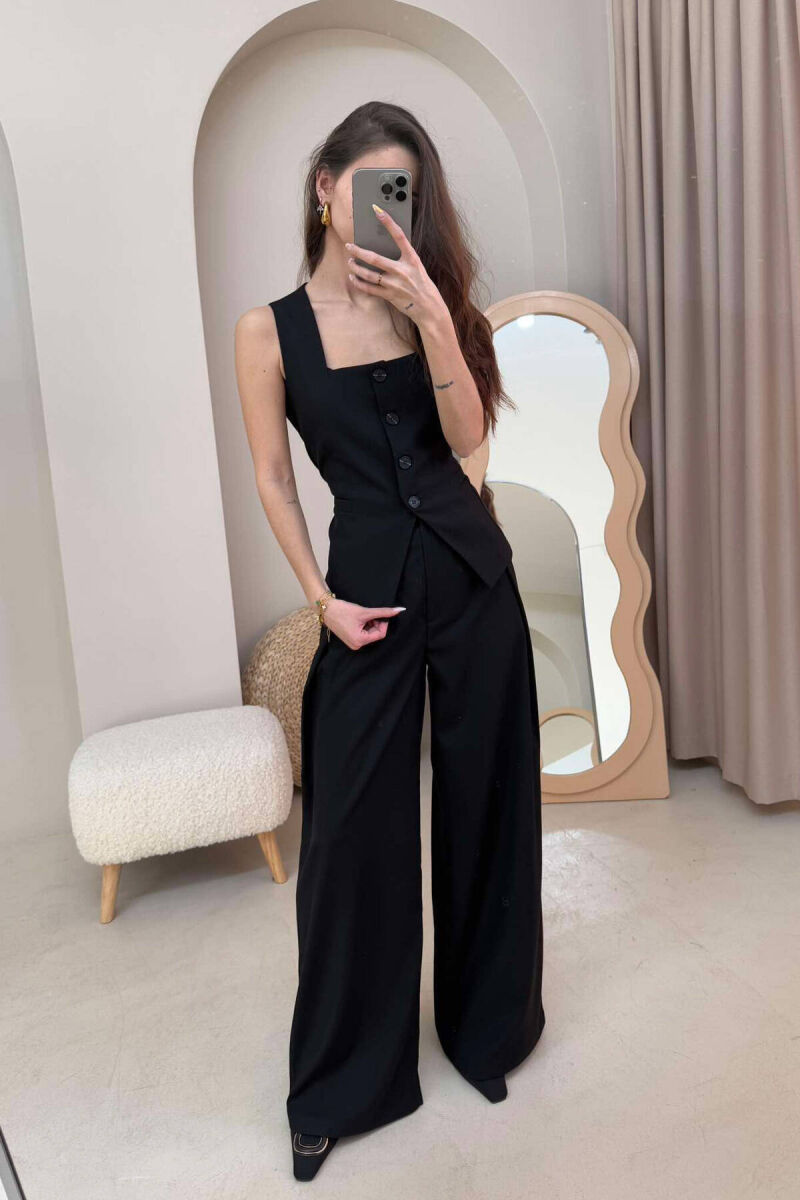 VEST+TROUSERS ONE COLOR WOMEN SET IN BLACK COLOR - 3