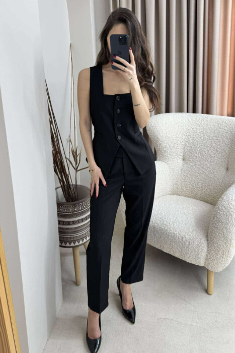 VEST+TROUSERS ONE COLOR WOMEN SET IN BLACK COLOR - 2