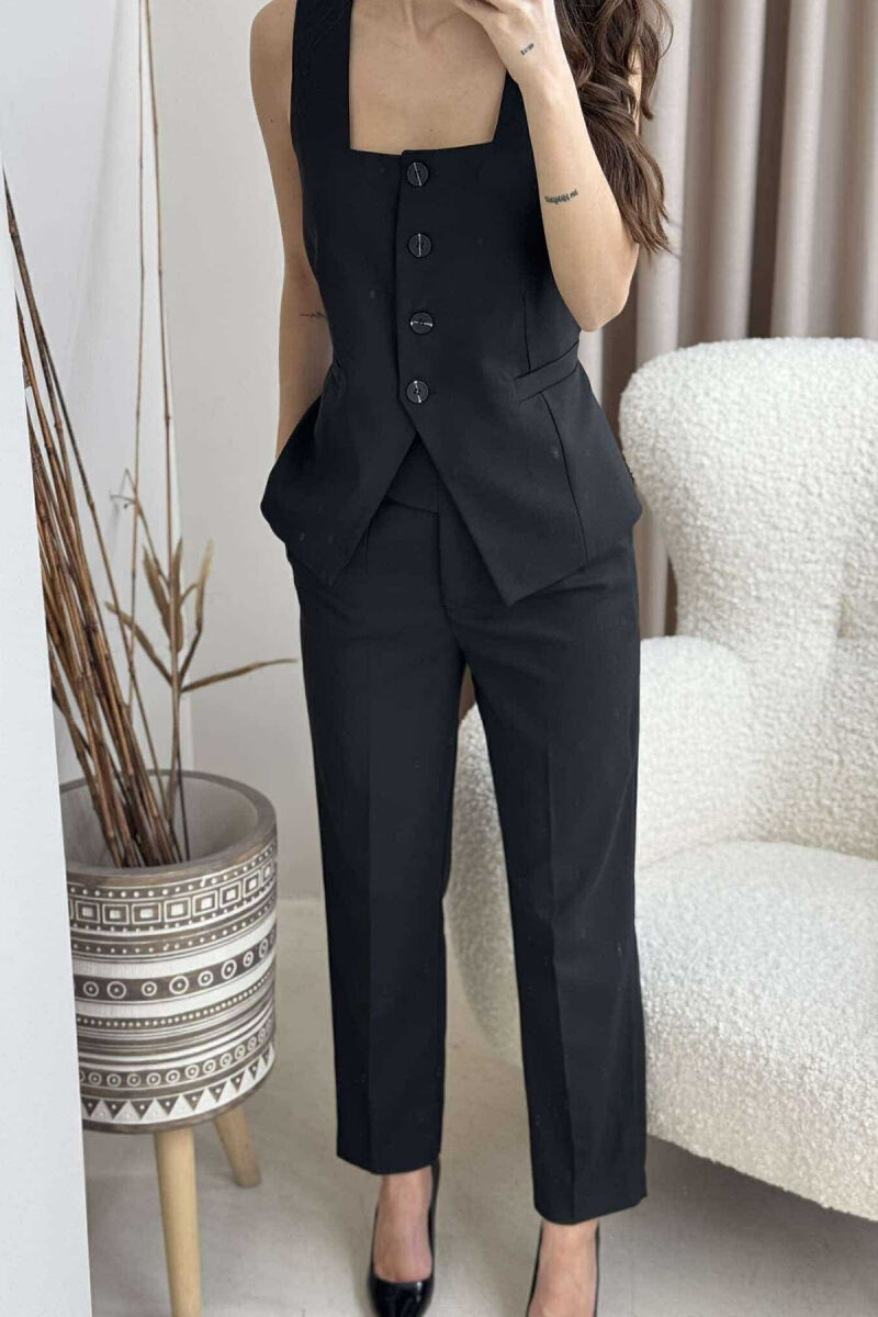 VEST+TROUSERS ONE COLOR WOMEN SET IN BLACK COLOR - 4