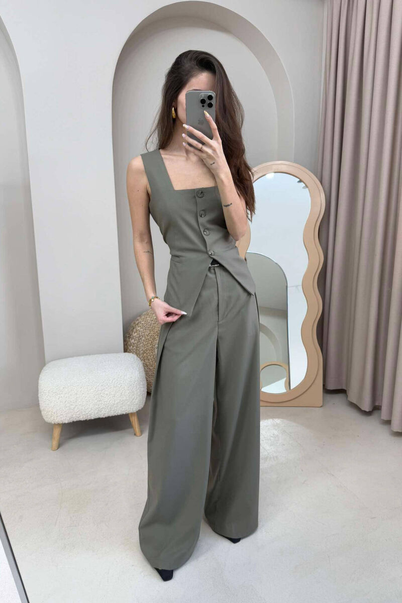 VEST+TROUSERS ONE COLOR WOMEN SET IN OLIVE COLOR - 1