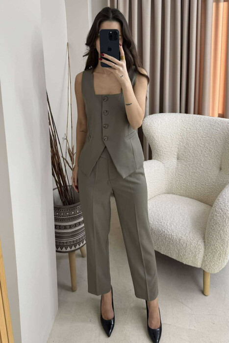 VEST+TROUSERS ONE COLOR WOMEN SET IN OLIVE COLOR 