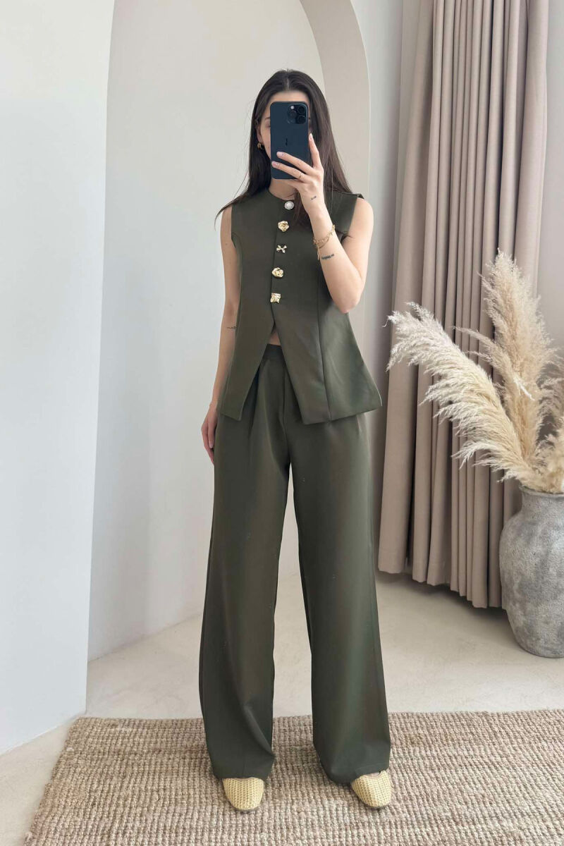 VEST+ WIDE LEG TROUSERS ONE COLOR WOMEN SET GREEN/JESHILE - 1