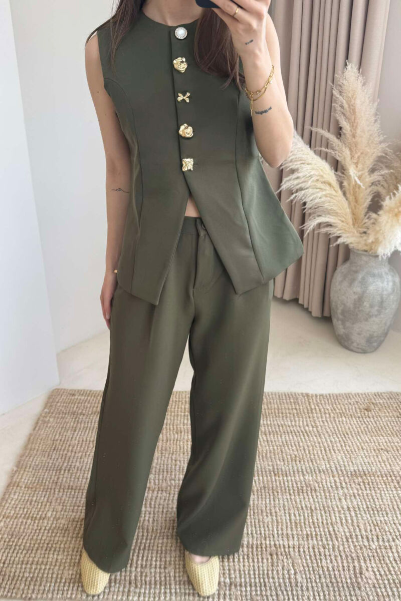 VEST+ WIDE LEG TROUSERS ONE COLOR WOMEN SET GREEN/JESHILE - 2