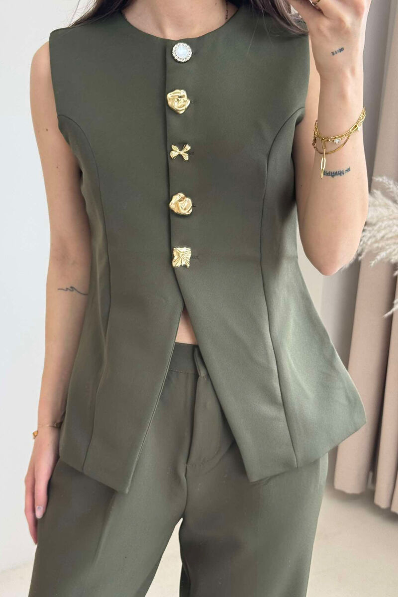VEST+ WIDE LEG TROUSERS ONE COLOR WOMEN SET GREEN/JESHILE - 3