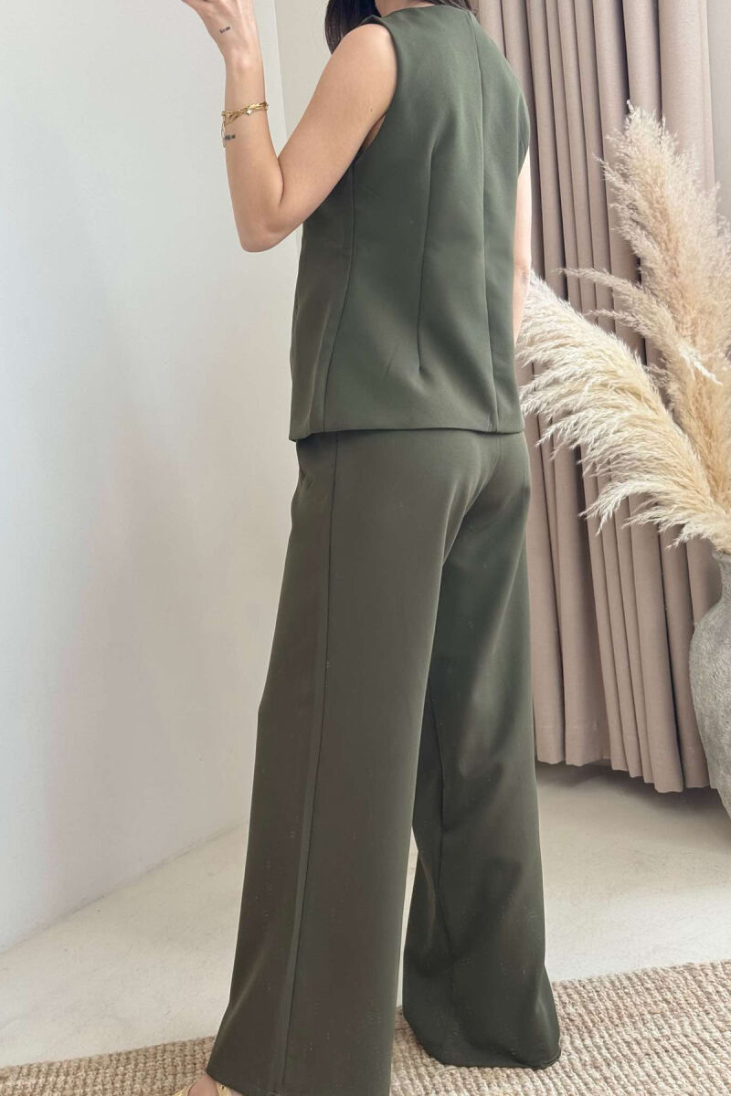 VEST+ WIDE LEG TROUSERS ONE COLOR WOMEN SET GREEN/JESHILE - 5