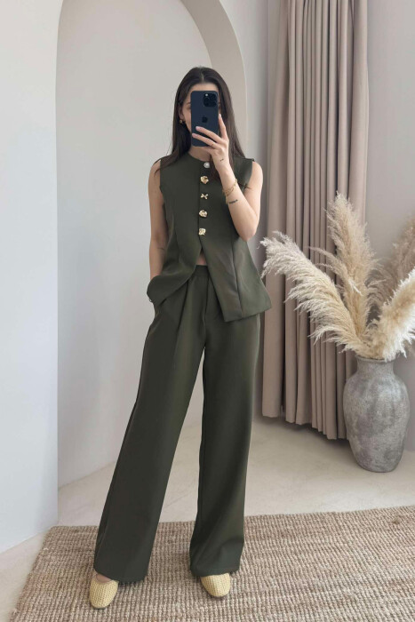 VEST+ WIDE LEG TROUSERS ONE COLOR WOMEN SET GREEN/JESHILE - 7