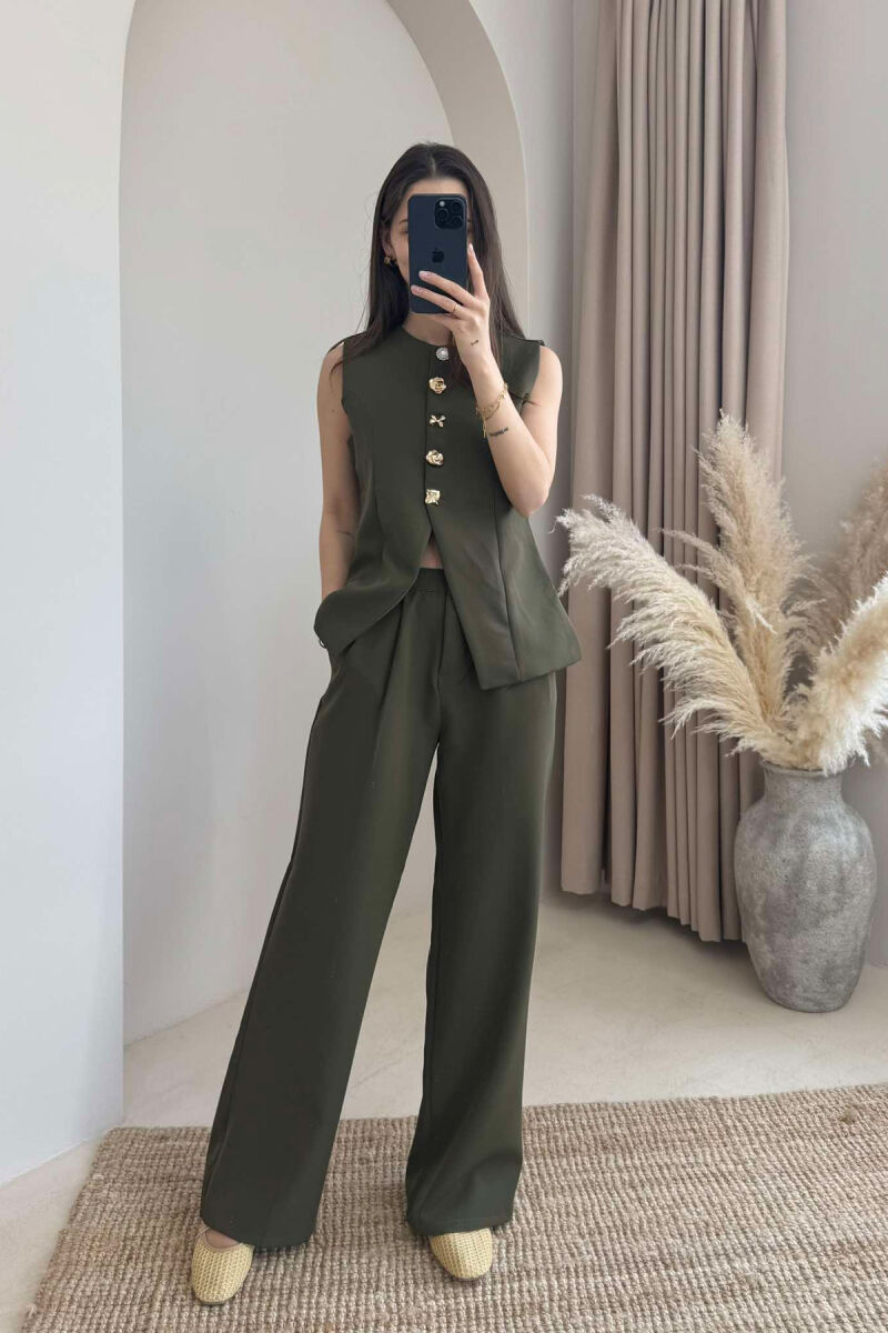 VEST+ WIDE LEG TROUSERS ONE COLOR WOMEN SET GREEN/JESHILE - 7
