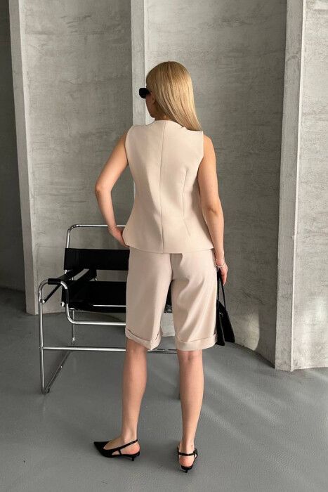 VEST+SHORTS BUTTONS DETAIL WOMEN SET BEIGE/BEZHE - 8