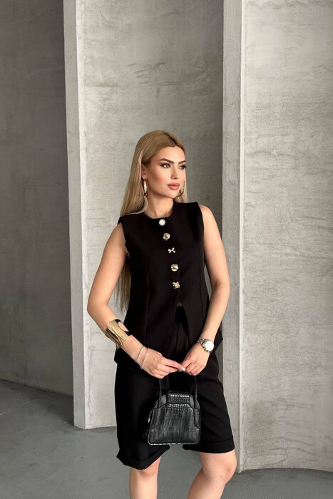 VEST+SHORTS BUTTONS DETAIL WOMEN SET BLACK/ E ZEZE - 6