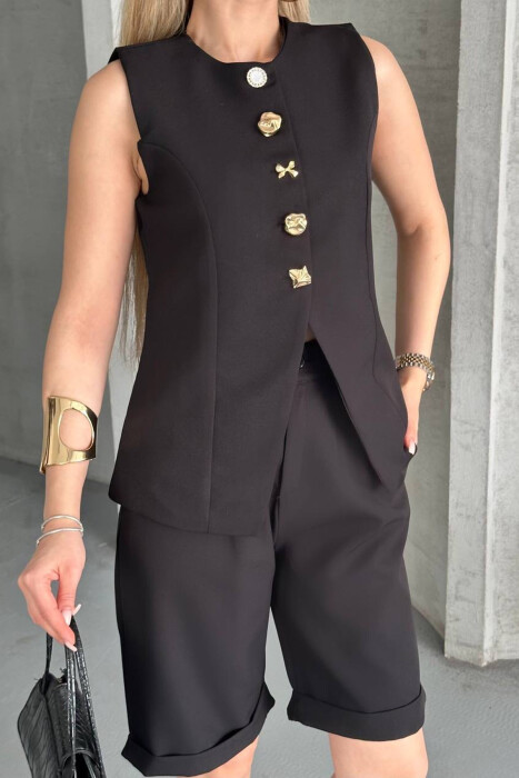 VEST+SHORTS BUTTONS DETAIL WOMEN SET BLACK/ E ZEZE - 7