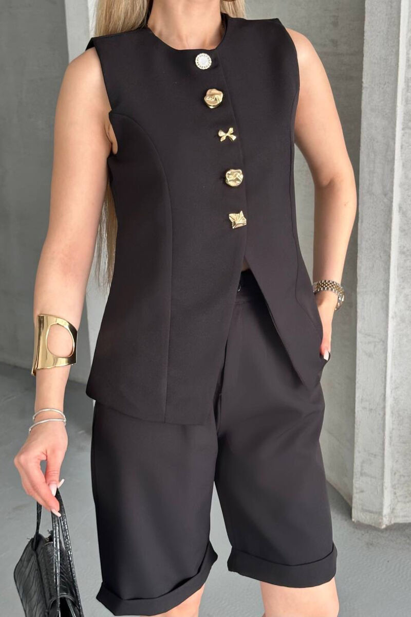 VEST+SHORTS BUTTONS DETAIL WOMEN SET BLACK/ E ZEZE - 7