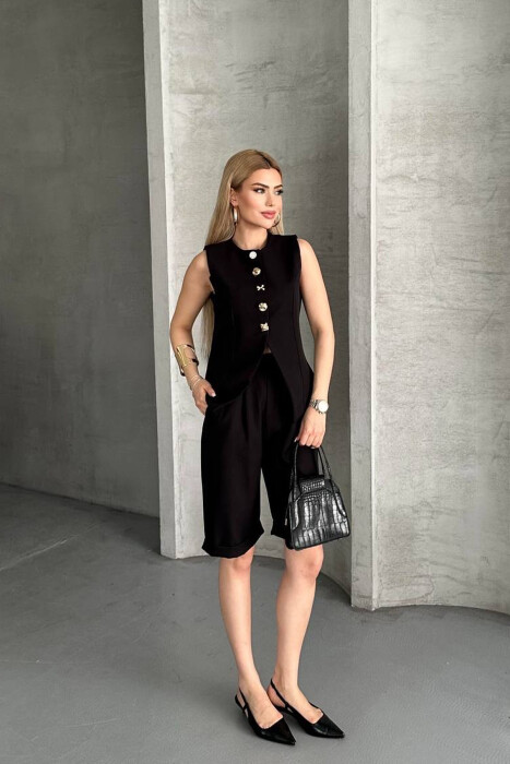 VEST+SHORTS BUTTONS DETAIL WOMEN SET BLACK/ E ZEZE 