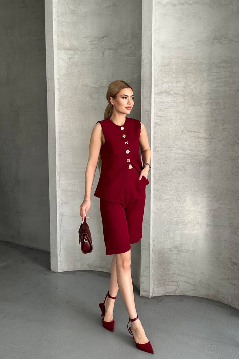 VEST+SHORTS BUTTONS DETAIL WOMEN SET BURGUNDY/VISHNJE - 4