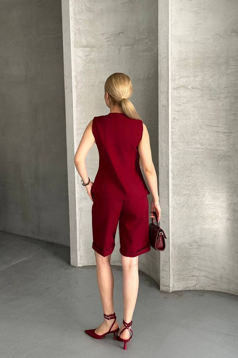 VEST+SHORTS BUTTONS DETAIL WOMEN SET BURGUNDY/VISHNJE - 8