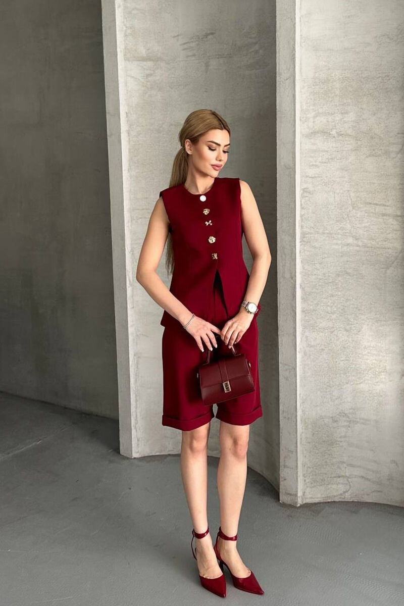 VEST+SHORTS BUTTONS DETAIL WOMEN SET BURGUNDY/VISHNJE - 6