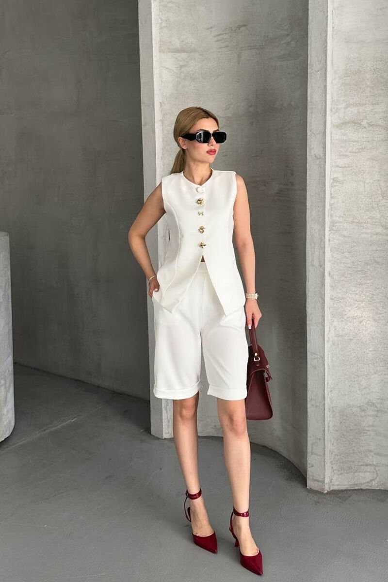 VEST+SHORTS BUTTONS DETAIL WOMEN SET WHITE-E BARDHE - 6