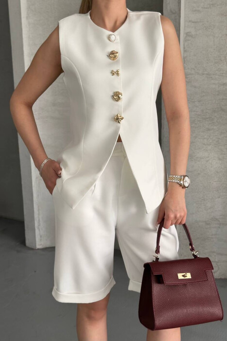 VEST+SHORTS BUTTONS DETAIL WOMEN SET WHITE-E BARDHE - 7