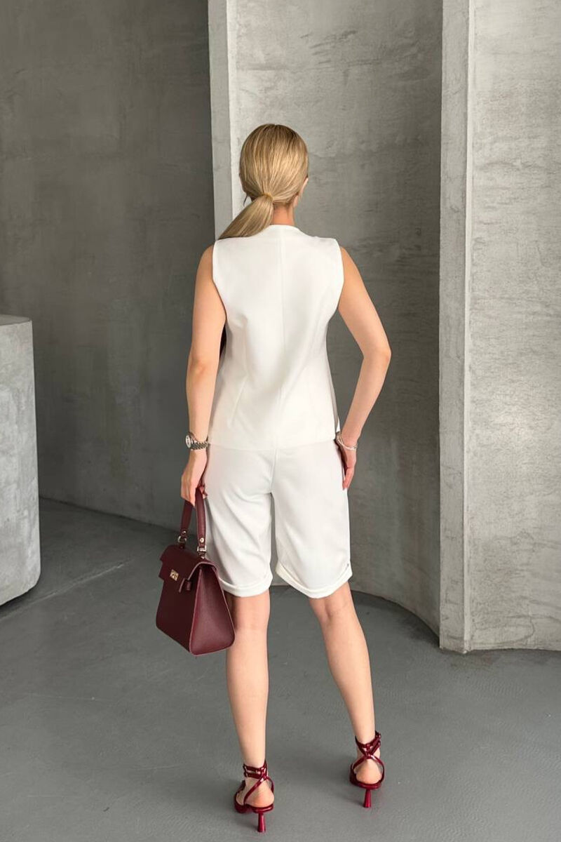 VEST+SHORTS BUTTONS DETAIL WOMEN SET WHITE-E BARDHE - 8