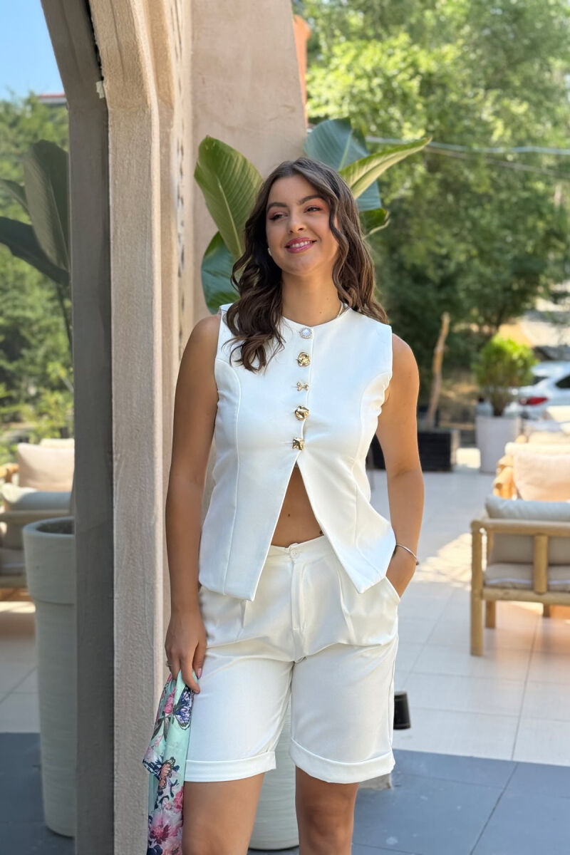 VEST+SHORTS BUTTONS DETAIL WOMEN SET WHITE-E BARDHE - 4