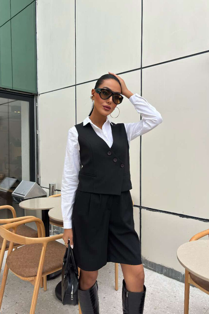VEST+SHORTS BUTTONS ONE COLOR WOMEN SET BLACK/ E ZEZE - 1