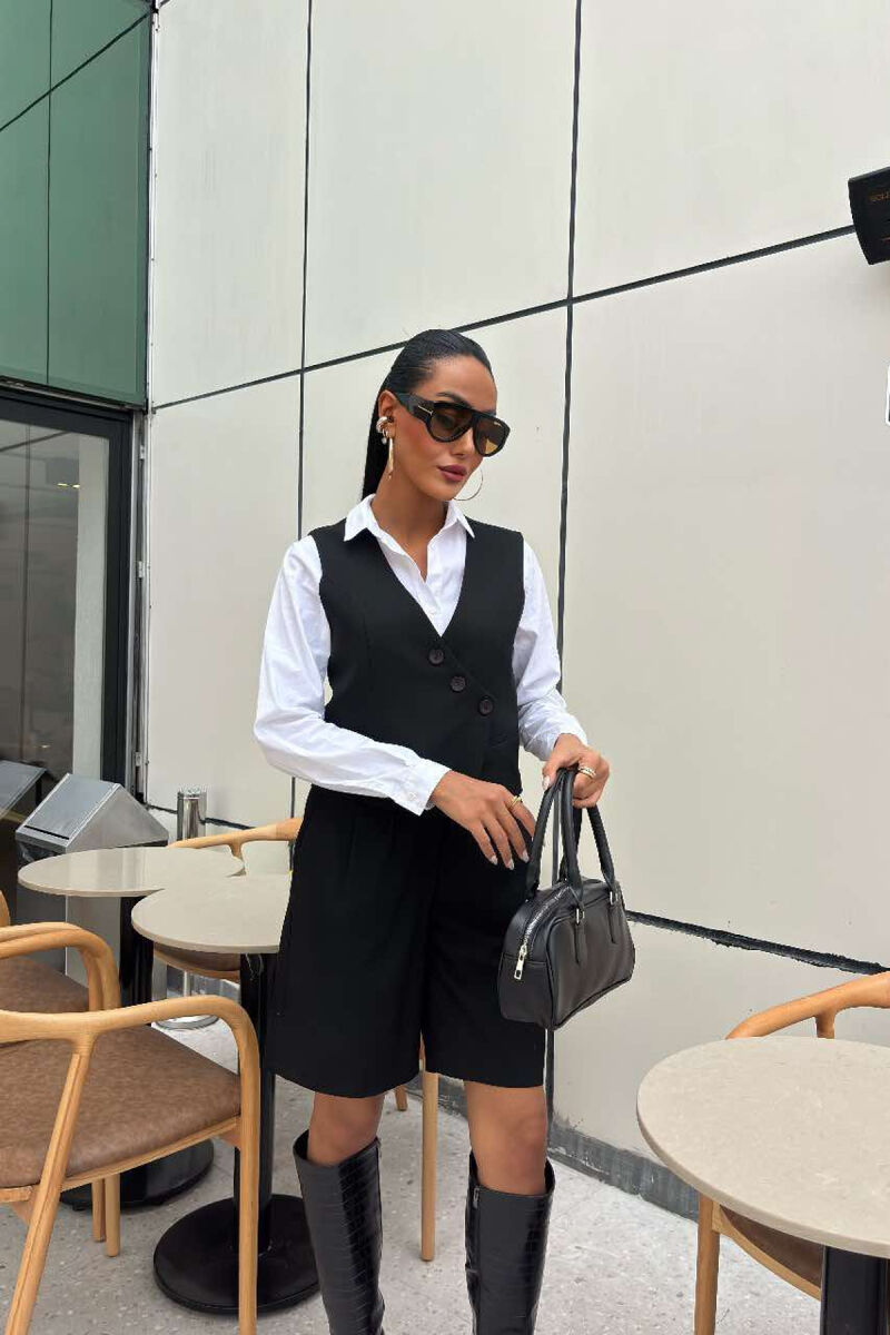 VEST+SHORTS BUTTONS ONE COLOR WOMEN SET BLACK/ E ZEZE - 2