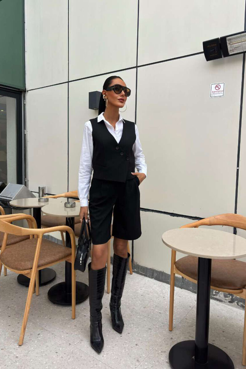 VEST+SHORTS BUTTONS ONE COLOR WOMEN SET BLACK/ E ZEZE - 5