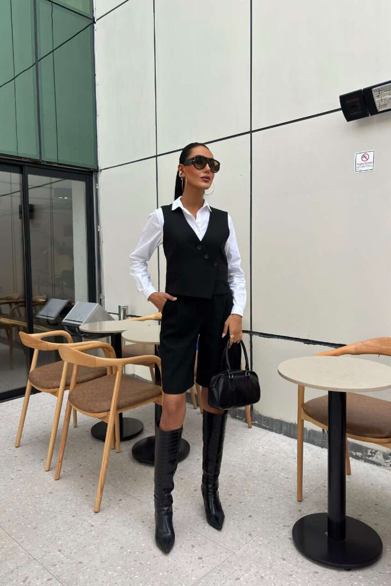 VEST+SHORTS BUTTONS ONE COLOR WOMEN SET BLACK/ E ZEZE - 6