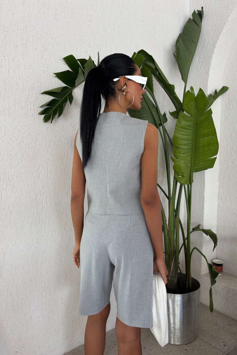 VEST+SHORTS BUTTONS ONE COLOR WOMEN SET LIGHT GREY/GZ - 4