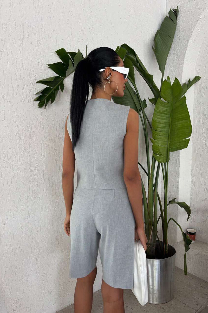 VEST+SHORTS BUTTONS ONE COLOR WOMEN SET LIGHT GREY/GZ - 4