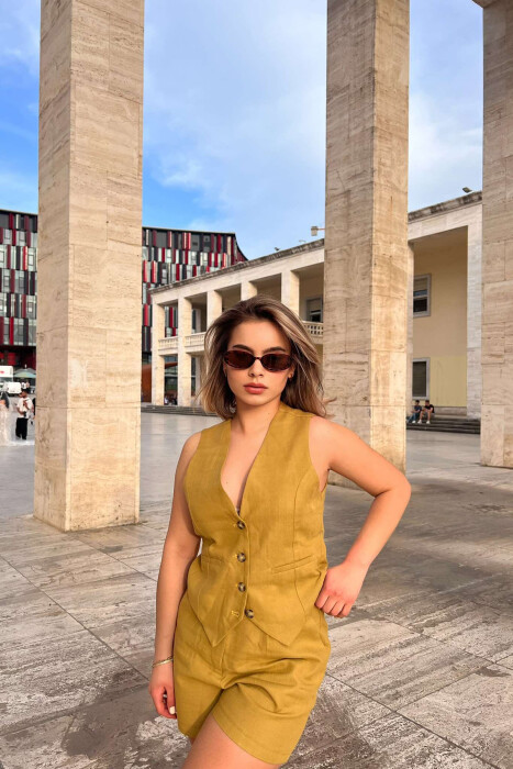 VEST+SHORTS ELASTIC WAIST BELT DETAIL WOMEN SET OLIVE/ULLI - 3