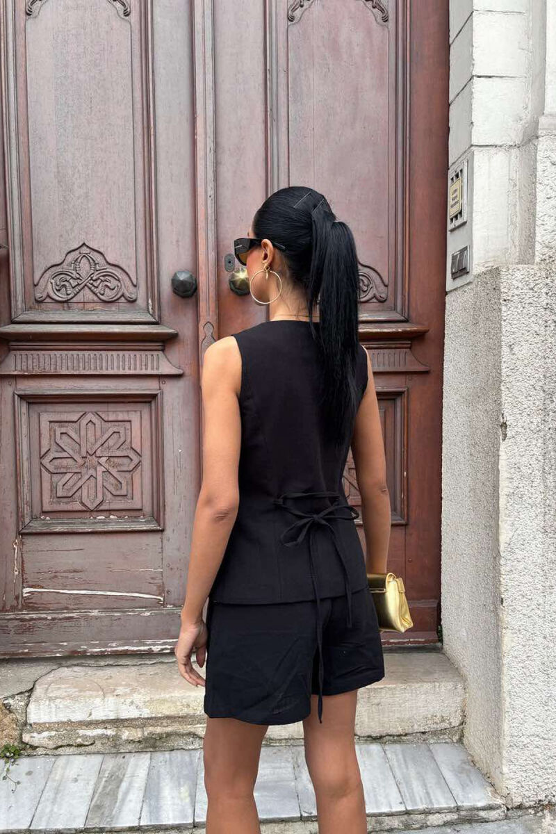 VEST+SHORTS GOLD BUTTONS LACING WOMEN SET BLACK/ E ZEZE - 4