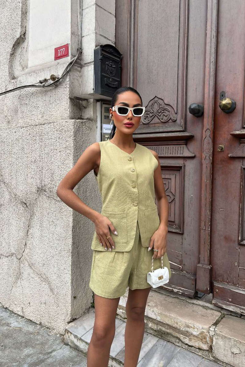 VEST+SHORTS GOLD BUTTONS LACING WOMEN SET MINT/MENTE - 2