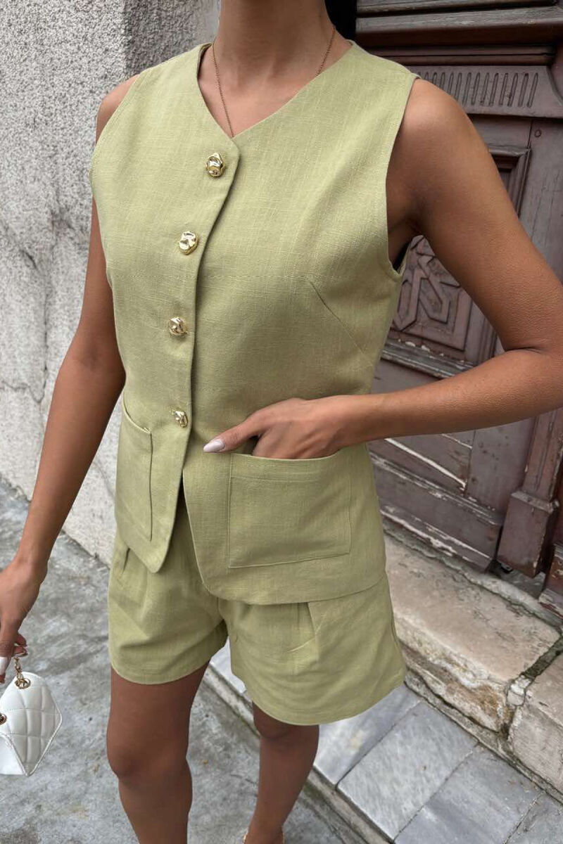 VEST+SHORTS GOLD BUTTONS LACING WOMEN SET MINT/MENTE - 5