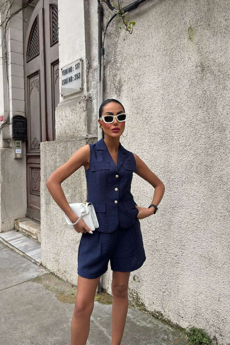 VEST+SHORTS ONE COLOR SIMPLE WOMEN SET DARK BLUE/BEE - 3