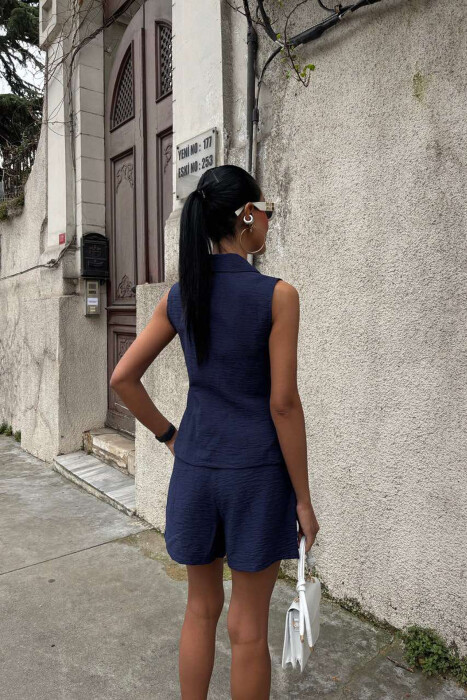 VEST+SHORTS ONE COLOR SIMPLE WOMEN SET DARK BLUE/BEE - 4
