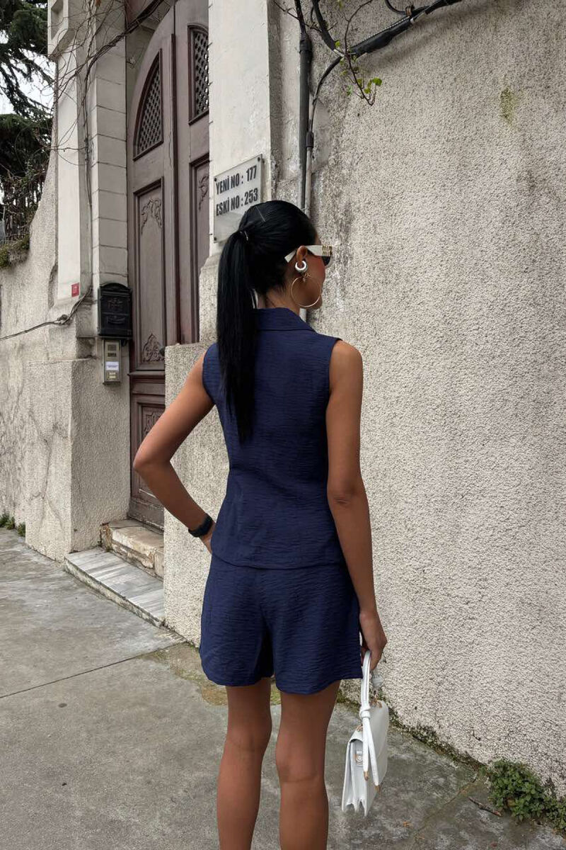 VEST+SHORTS ONE COLOR SIMPLE WOMEN SET DARK BLUE/BEE - 4