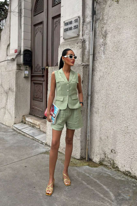 VEST+SHORTS ONE COLOR SIMPLE WOMEN SET MINT/MENTE 