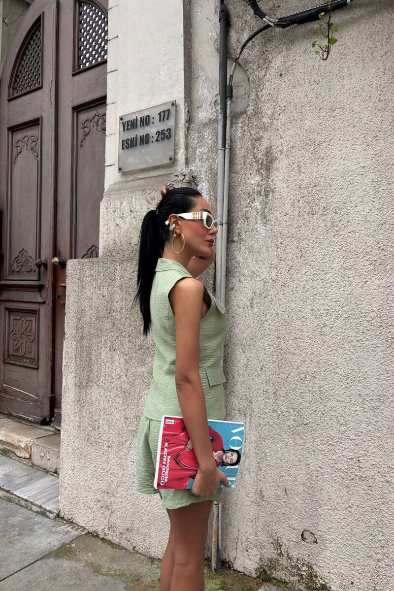 VEST+SHORTS ONE COLOR SIMPLE WOMEN SET MINT/MENTE - 2