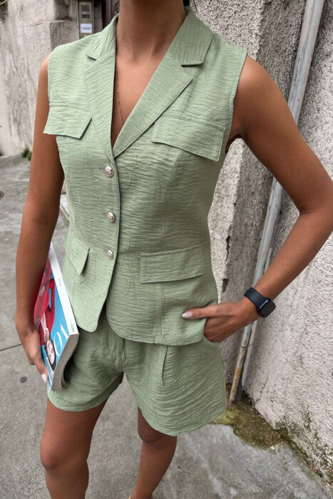 VEST+SHORTS ONE COLOR SIMPLE WOMEN SET MINT/MENTE - 6