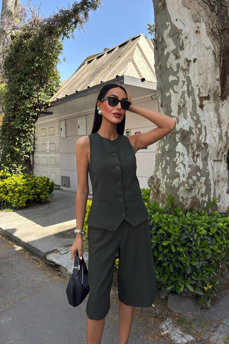 VEST+SHORTS ONE COLOR WOMEN SET DARK GREEN/JEE - 2